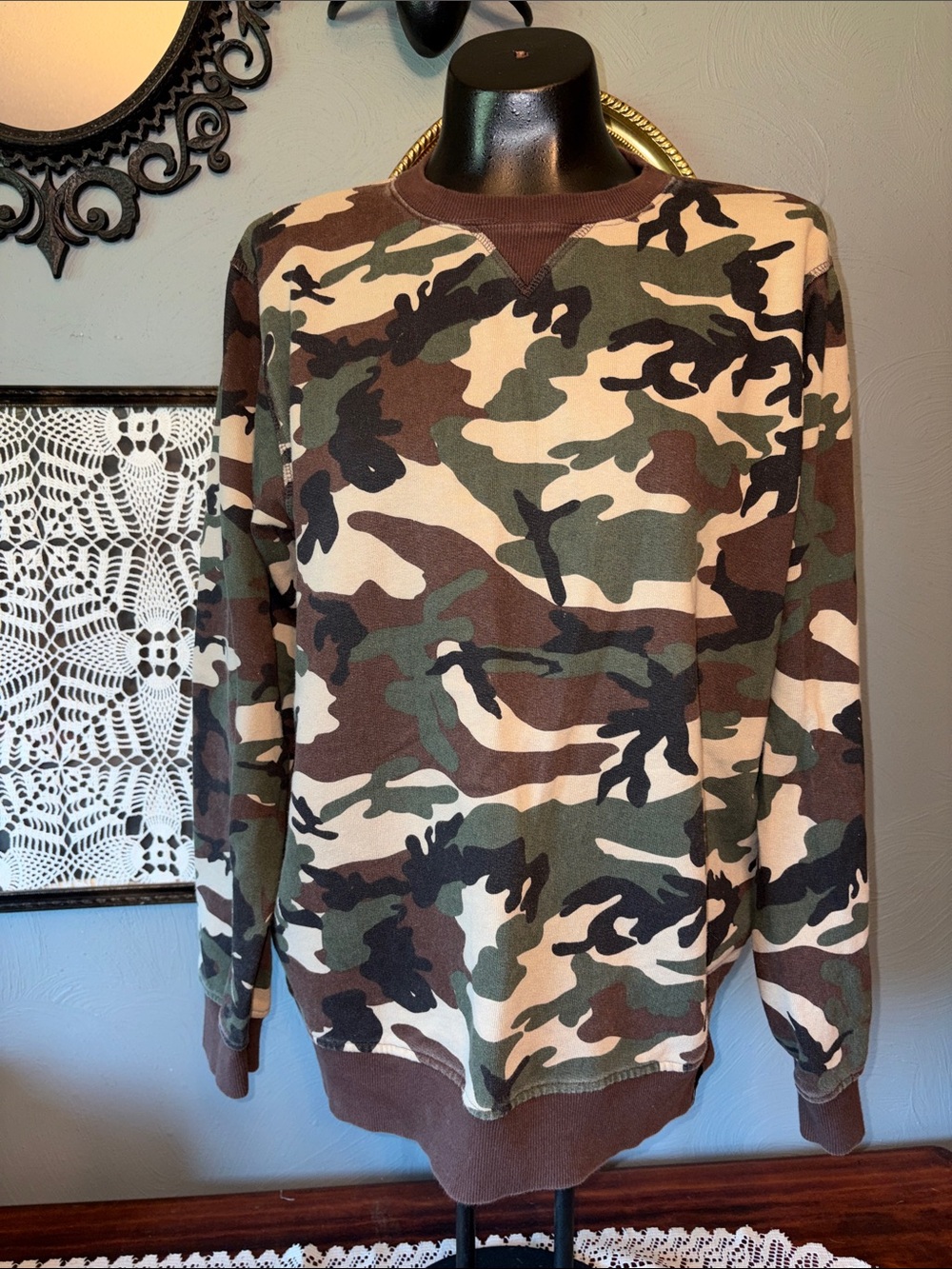 Dickies Men's Camouflage Crewneck Sweater - Green/Brown/Black